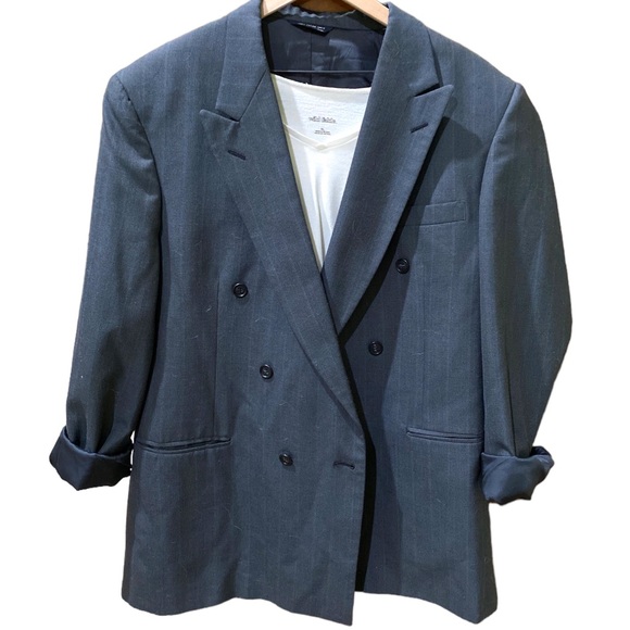 Vintage Kuppenheimer Oversize Boyfriend Double Breasted Blue Stripe Blazer - Picture 2 of 16